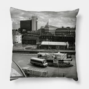 Landscape looking across Norwich bus station, Norfolk, UK Pillow