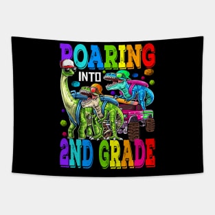 Roaring Into 2nd Grade Monster Truck Dinosaur T Rex Tapestry