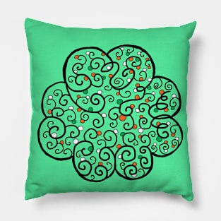 St Patrick's Day Four-Leaf Clover with Irish Vines - Line Art Pillow