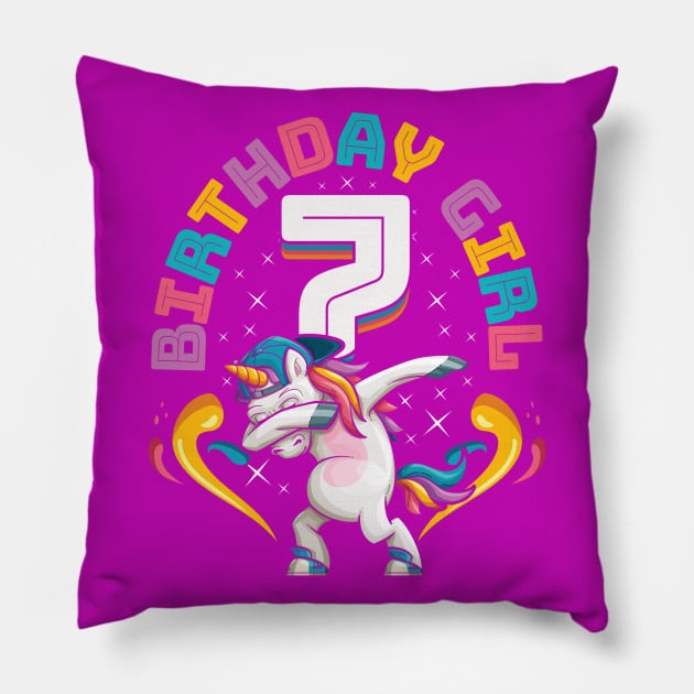 Dabbing Unicorn Birthday Girl 7 Years Old Pillow by aneisha