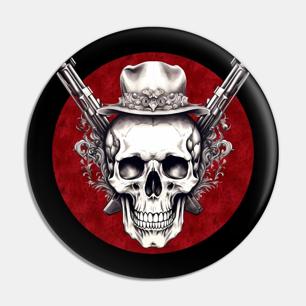 skull with guns Pin by One Eyed Cat Design