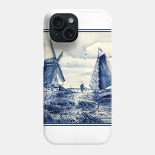 Dutch Blue Delft Windmills and Sailboat Phone Case