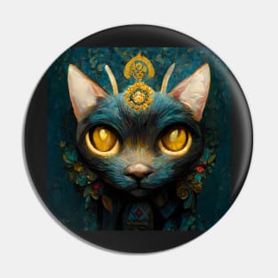 Queen Black Cats, Beautiful Cat Painting, Blue and Black, Yellow Eyes Pin