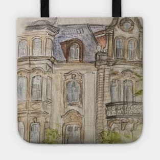 Vintage old house/ building traditional art watercolor/ Aquarell/ pencil drawing Tote