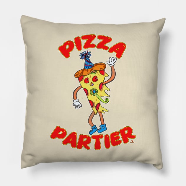 Pizza Partier Funny Cartoon Slice Pizza Character Pillow by Tshirtfort