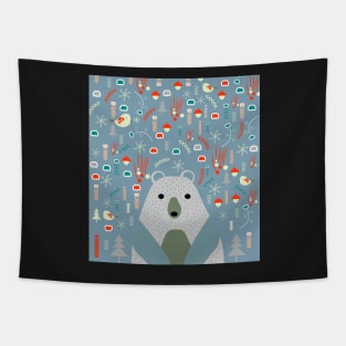 Winter pattern with baby bear Tapestry