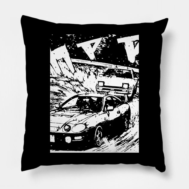 JDM Japanese Drift Racer Drifting Car Anime Manga Eurobeat Intensifies Aesthetic #5 Pillow by Neon Bang Bang