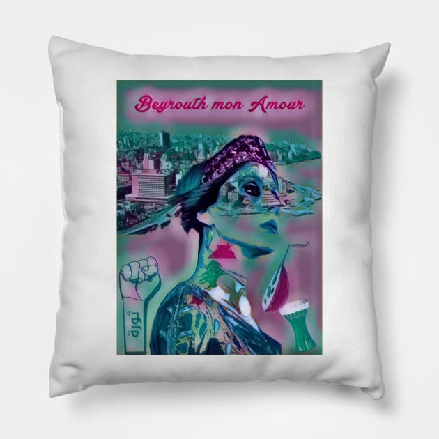 Beirut mon amour Fairouz Pillow by Beirout