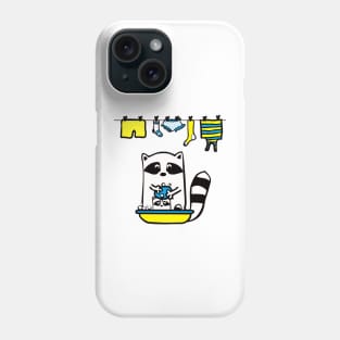 Raccoon rinser. A large raccoon bathes a small raccoon, lathers it Phone Case