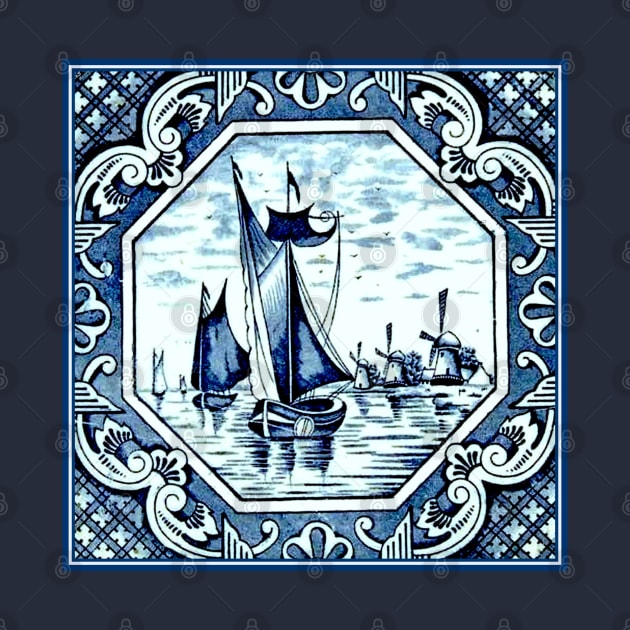 Dutch Blue Delft Sailing Boats and Windmills by posterbobs