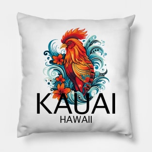 Kauai Hawaii - Rooster (with Black Lettering) Pillow