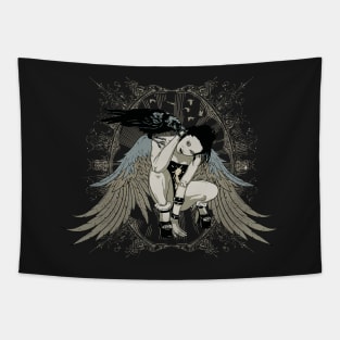 angel with black crow Tapestry