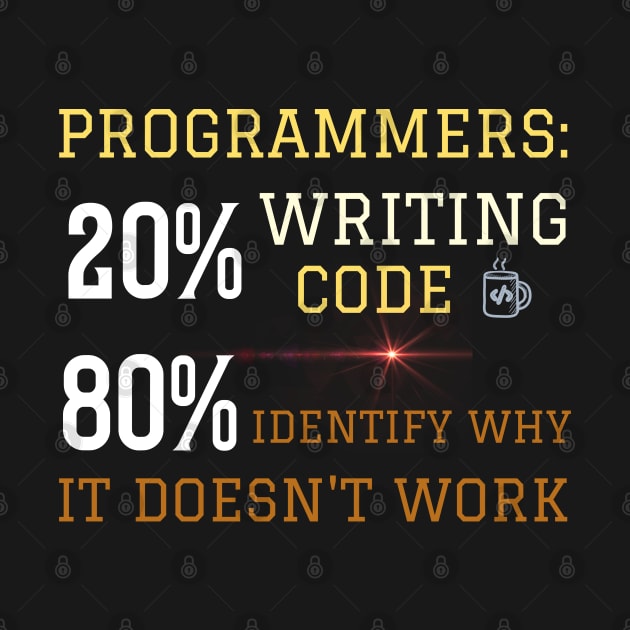 Programmer: 20% Writing code, 80% identify why it doesn't work by Cyber Club Tees