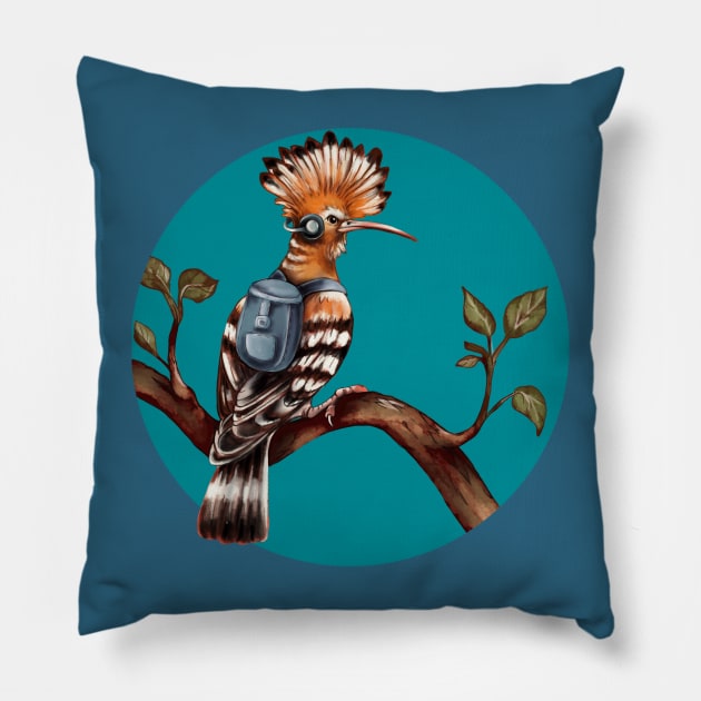 a stylized hoopoe bird Pillow by EEVLADA