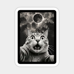 Funny cat selfire with total solar eclipse in forest 2024 Magnet