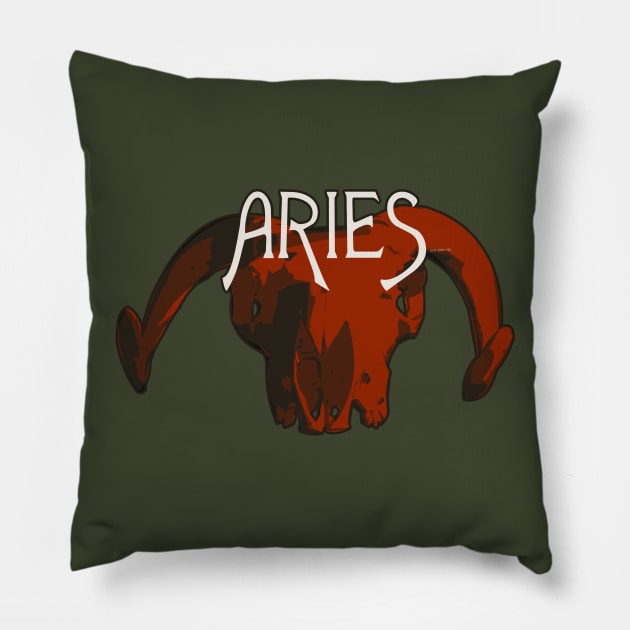 Red Ram Skull for Aries Astrological Zodiac Sign Pillow by RyanJGillDesigns