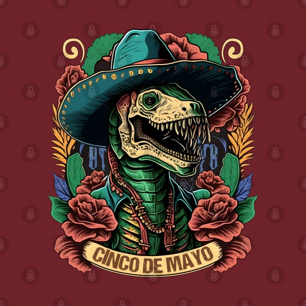 Cinco de Mayo With T-rex wearing a sombrero Hat by artdise