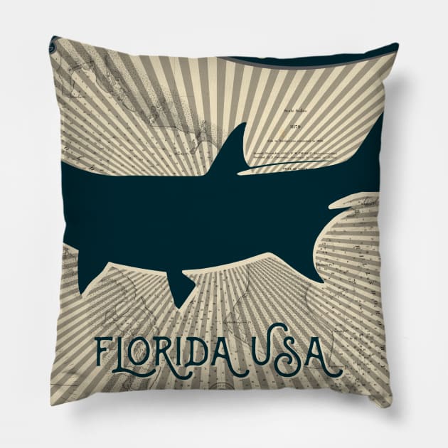 Old Tampa Bay Florida Fishing Tarpon Pillow by HighBrowDesigns