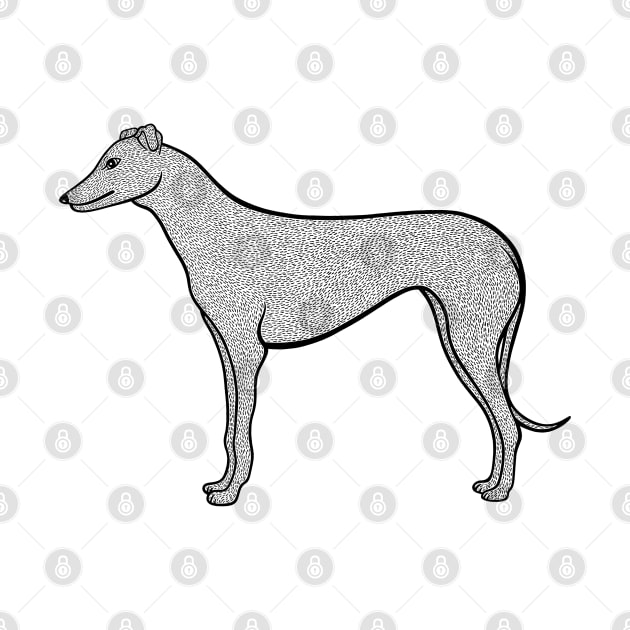 Greyhound Dog Ink Art - detailed cute pet design - on white by Green Paladin