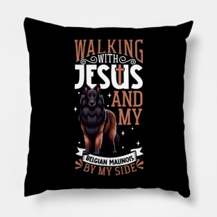 Jesus and dog - Belgian Sheepdog Pillow