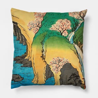 Sakura Cherry Blossoms in Waterfall Bay Japanese painting Pillow