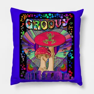 Psychedelic Groovy Magic Mushroom Frog Inner Dimension Trippy Hippy Colorful Tie Dye Version 2 Pillow