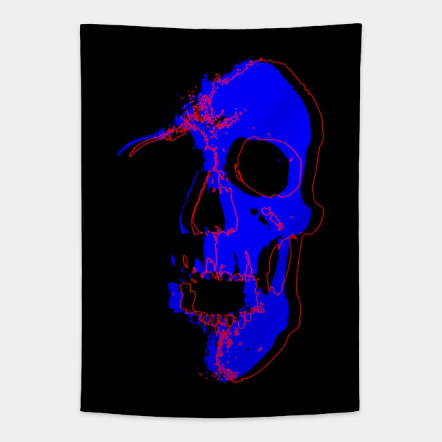 Neon Blue Skull Tapestry by CJ Ramirez