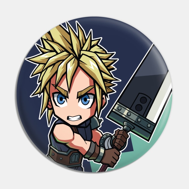 Cloud Strife FF7 Remake Chibi - Cloud Strife - Pin | TeePublic