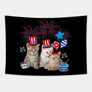 Independence Three Cat Happy 4th Of July US Flag Patriotic Cats Tapestry