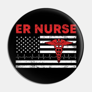 Emergency Room ER Nurse with American Flag Vintage Pin