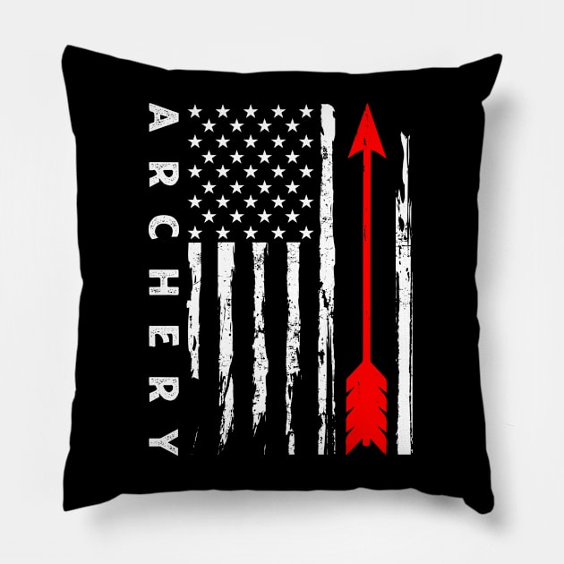 Archery American Flag USA Patriotic Bow Arrows Archer Pillow by Shrtitude