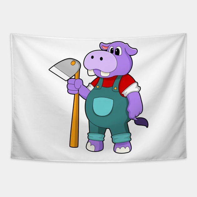 Hippo as Farmer with Garden hoe Tapestry by Markus Schnabel