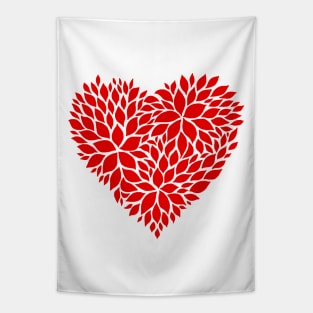 Red Floral Pattern Heart Tapestry