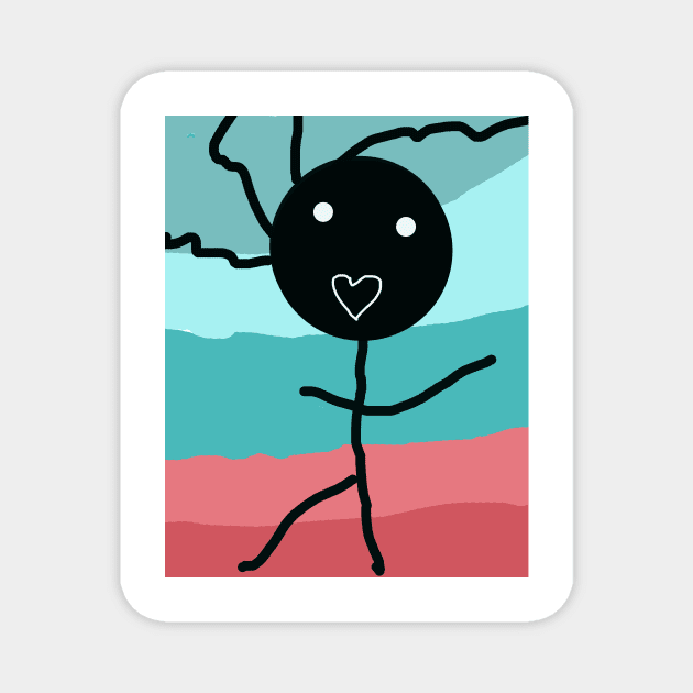 Dancing Kid with Heart Stick Figure Magnet by Eigo Wild