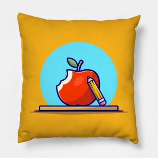 Apple with Pencil Cartoon Vector Icon Illustration Pillow