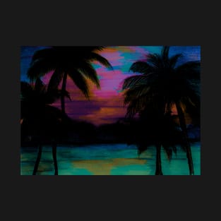 TROPICAL PALM TREE SUNSET FLAMING PARADISE PRINT T-Shirt