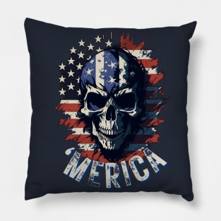 Merica Skull with American Flag Pillow