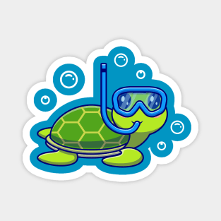 Cute Turtle Snorkeling In The Sea Cartoon Vector Icon Illustration Magnet