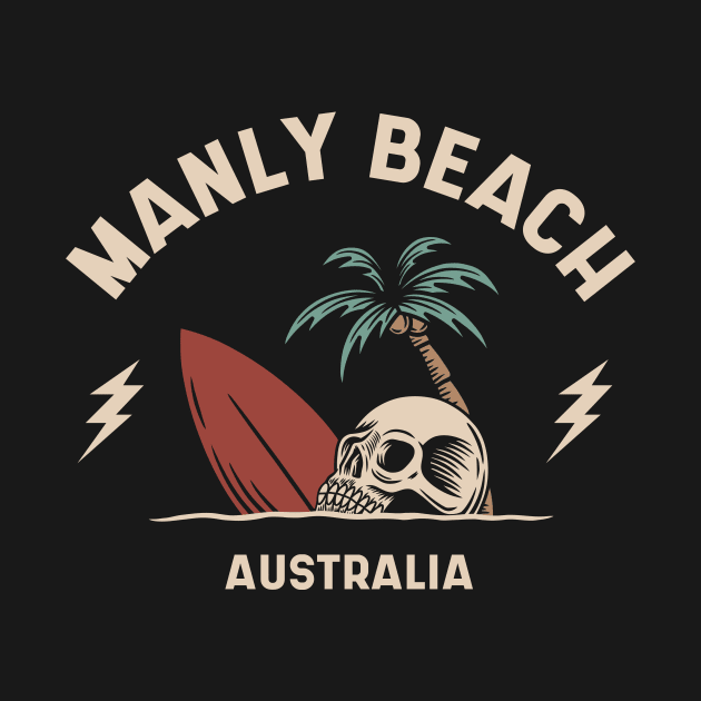 Vintage Surfing Manly Beach Australia // Retro Surf Skull by Now Boarding