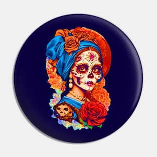 Sugar Skull Halloween. Girl with a Pearl Earring Pin