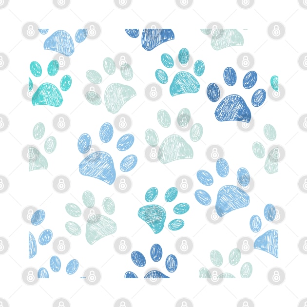 Doodle blue paw prints pattern by GULSENGUNEL