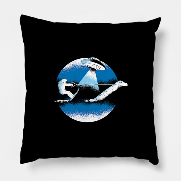 Bigfoot Waterski With Lochness - Believe In Bigfoot Pillow by Blue Zebra