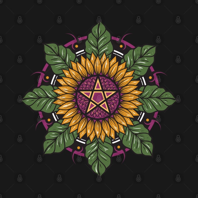 Sun flower and leaf mandala by Skidipap