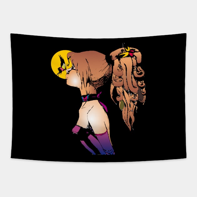 Girl with butterfly Tapestry by drawn freehand