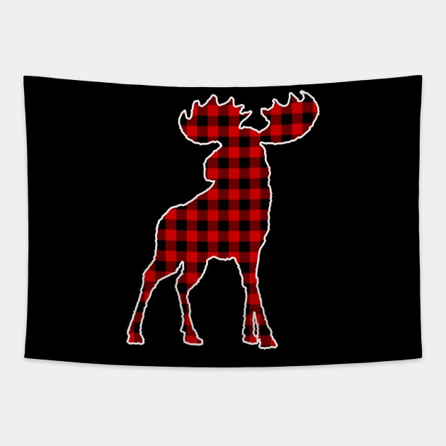 Buffalo Plaid Moose Christmas Gift Tapestry by KawaiinDoodle