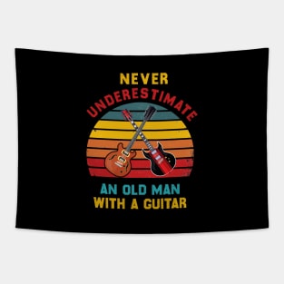 Never Underestimate An Old Man With A Guitar, vintage guitar Tapestry