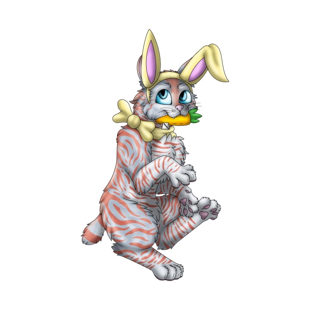 Bobtail BunnyCat: Red On Blue Tabby (Yellow) by spyroid101