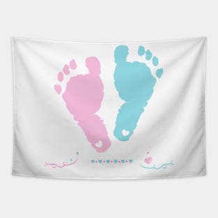 Twin baby girl and boy foot print Tapestry