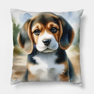 Watercolor Beagle Puppies - Cute Puppy Pillow