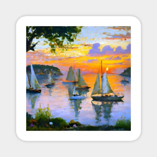 sailing boats sunset island Magnet